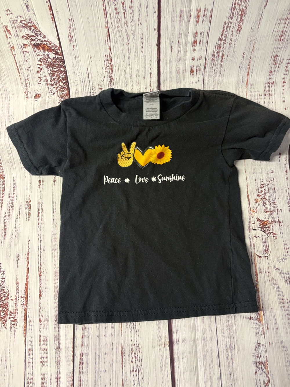 Gildan Black Kids Tee with Yellow Heart & Sunflower Graphic